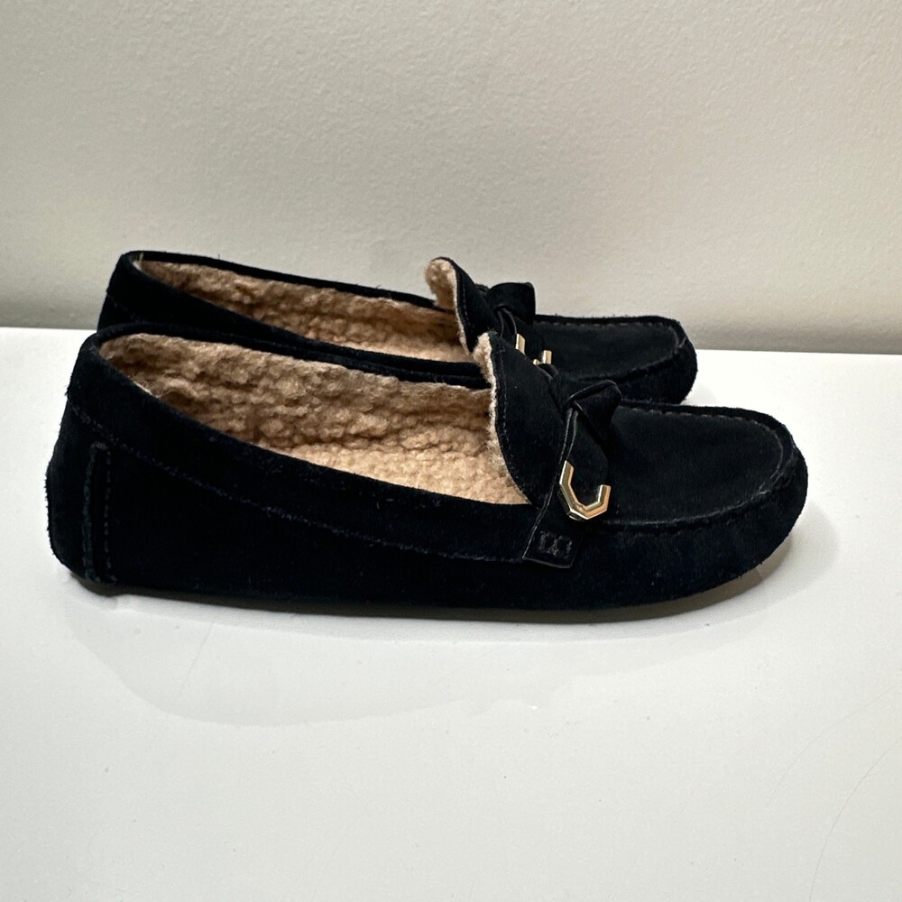 Cole Haan Slippers Women 6 B Black Faux Shearling Suede Loafers Driving Moccasin